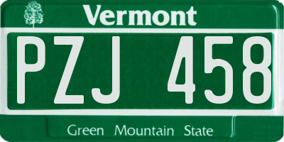 VT license plate PZJ458