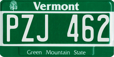 VT license plate PZJ462