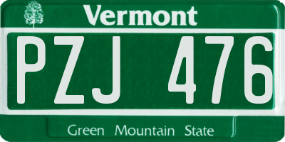 VT license plate PZJ476