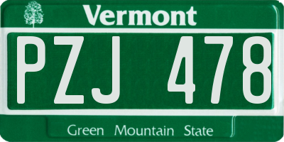 VT license plate PZJ478
