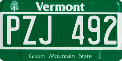 VT license plate PZJ492