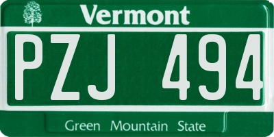 VT license plate PZJ494