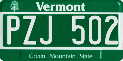 VT license plate PZJ502