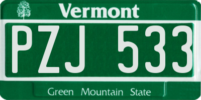 VT license plate PZJ533