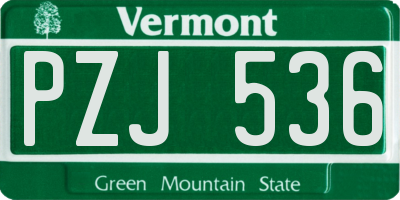 VT license plate PZJ536