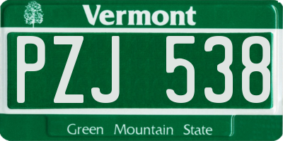 VT license plate PZJ538