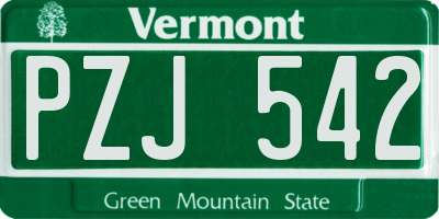 VT license plate PZJ542