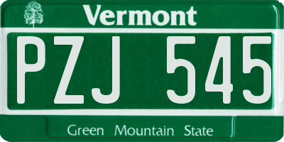 VT license plate PZJ545