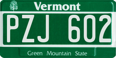 VT license plate PZJ602