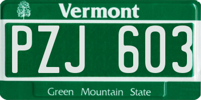 VT license plate PZJ603