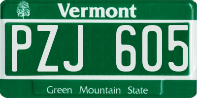 VT license plate PZJ605