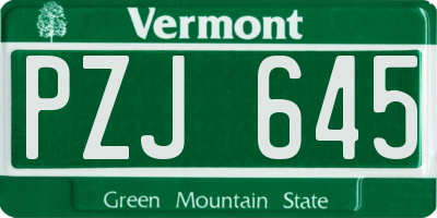 VT license plate PZJ645