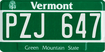 VT license plate PZJ647