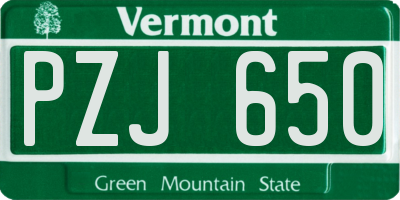 VT license plate PZJ650