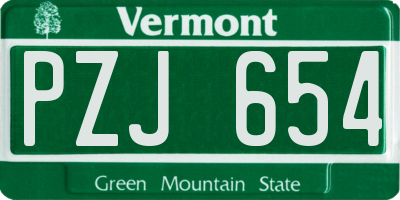 VT license plate PZJ654