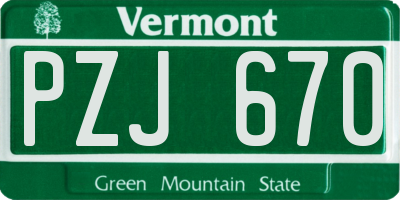 VT license plate PZJ670
