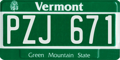 VT license plate PZJ671