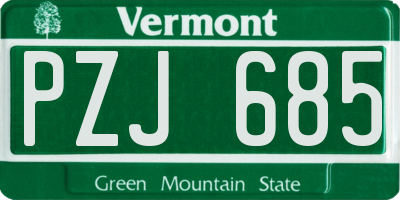 VT license plate PZJ685