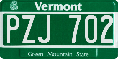 VT license plate PZJ702