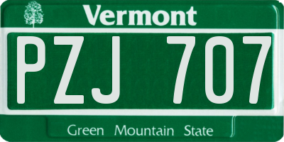 VT license plate PZJ707