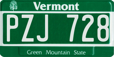 VT license plate PZJ728