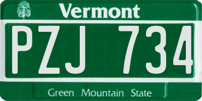 VT license plate PZJ734