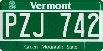 VT license plate PZJ742