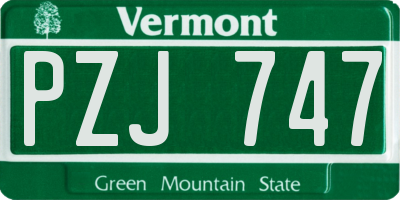 VT license plate PZJ747