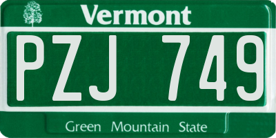 VT license plate PZJ749