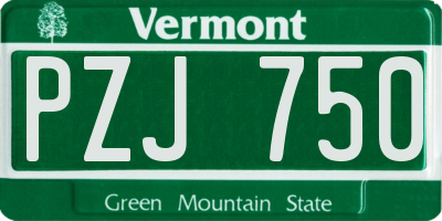 VT license plate PZJ750