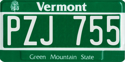 VT license plate PZJ755