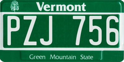 VT license plate PZJ756