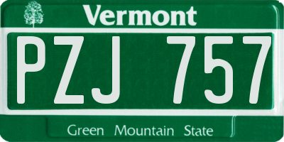 VT license plate PZJ757