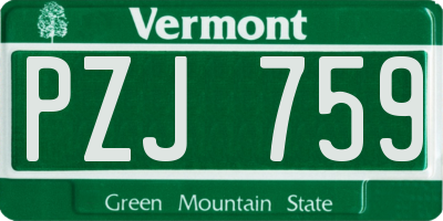 VT license plate PZJ759