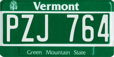 VT license plate PZJ764