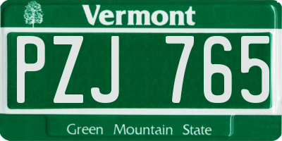 VT license plate PZJ765