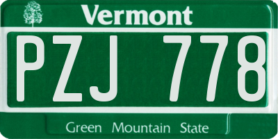 VT license plate PZJ778