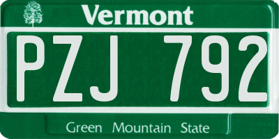 VT license plate PZJ792