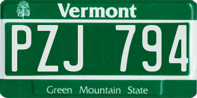 VT license plate PZJ794