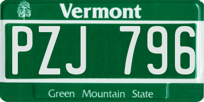 VT license plate PZJ796