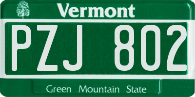VT license plate PZJ802