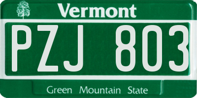 VT license plate PZJ803