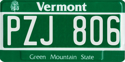 VT license plate PZJ806