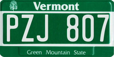 VT license plate PZJ807