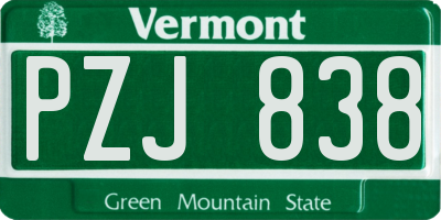 VT license plate PZJ838