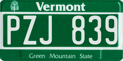 VT license plate PZJ839