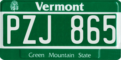 VT license plate PZJ865