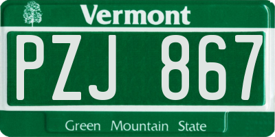 VT license plate PZJ867