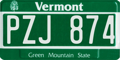 VT license plate PZJ874