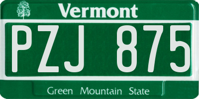 VT license plate PZJ875